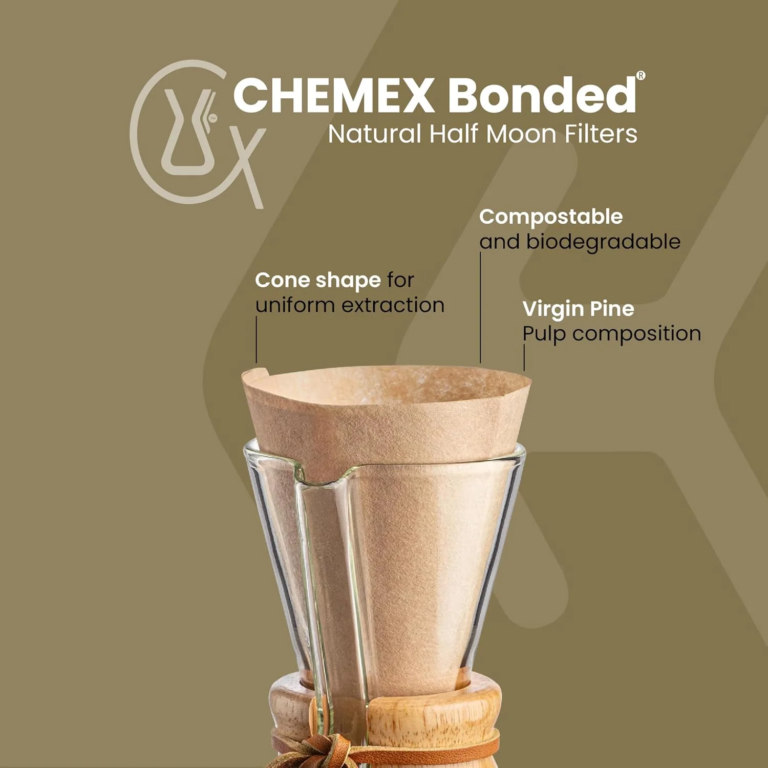 Chemex FP-2N Unfolded Natural Half-Moon Filter Papers - Image 2